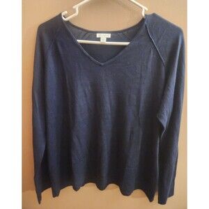 J. Jill Silk Cotton Blend Navy Blue V Neck Classic Sweater Size M Petite MP